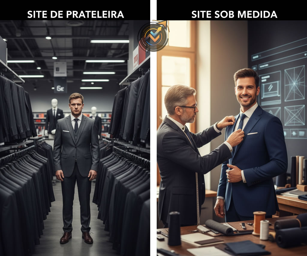 Site de Prateleira vs. Site de Alfaiataria Digital Site de Prateleira vs. Site de Alfaiataria Digital